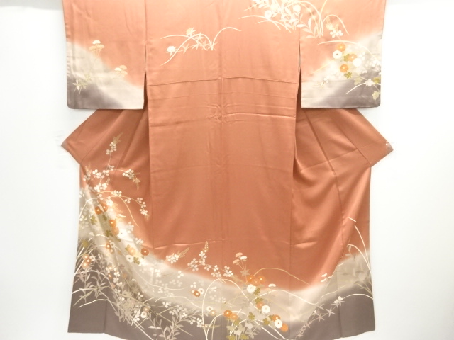 JAPANESE KIMONO / HOMONGI / SILK / AUTUMN PLANTS